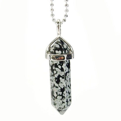 SnowFlake Obsidian Gemstone Pendant Necklace
